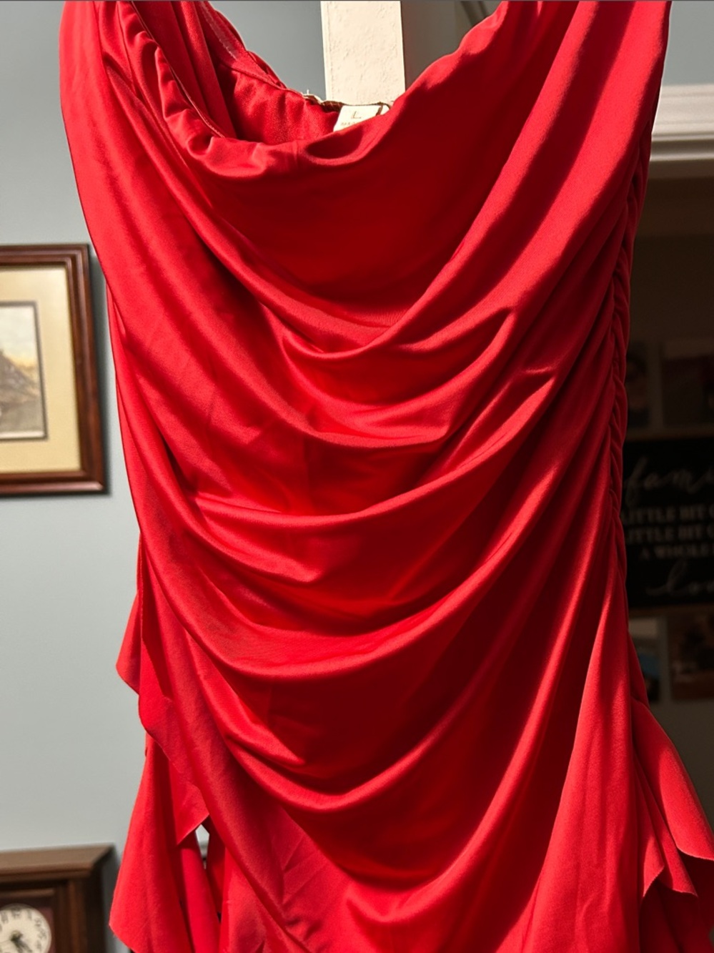 Red Asymmetrical Draped Women's Top